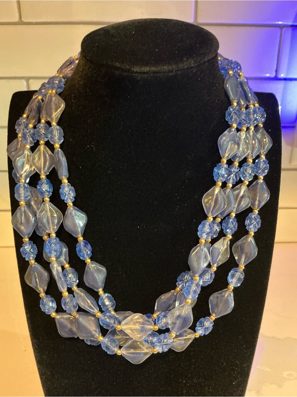 Blue Multi-Strand Bead Necklace
